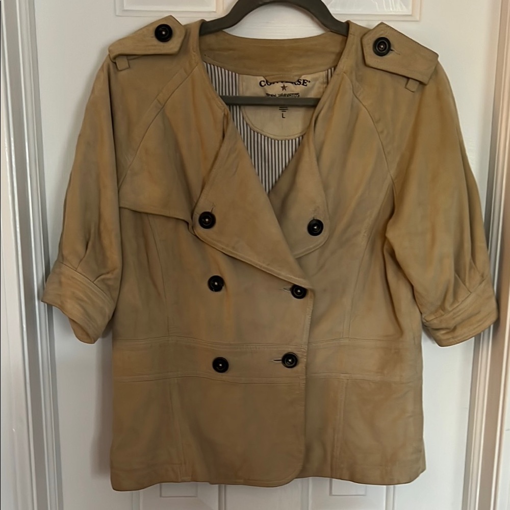 John Varvatos Tan Trench Coat with Puffed Sleeves